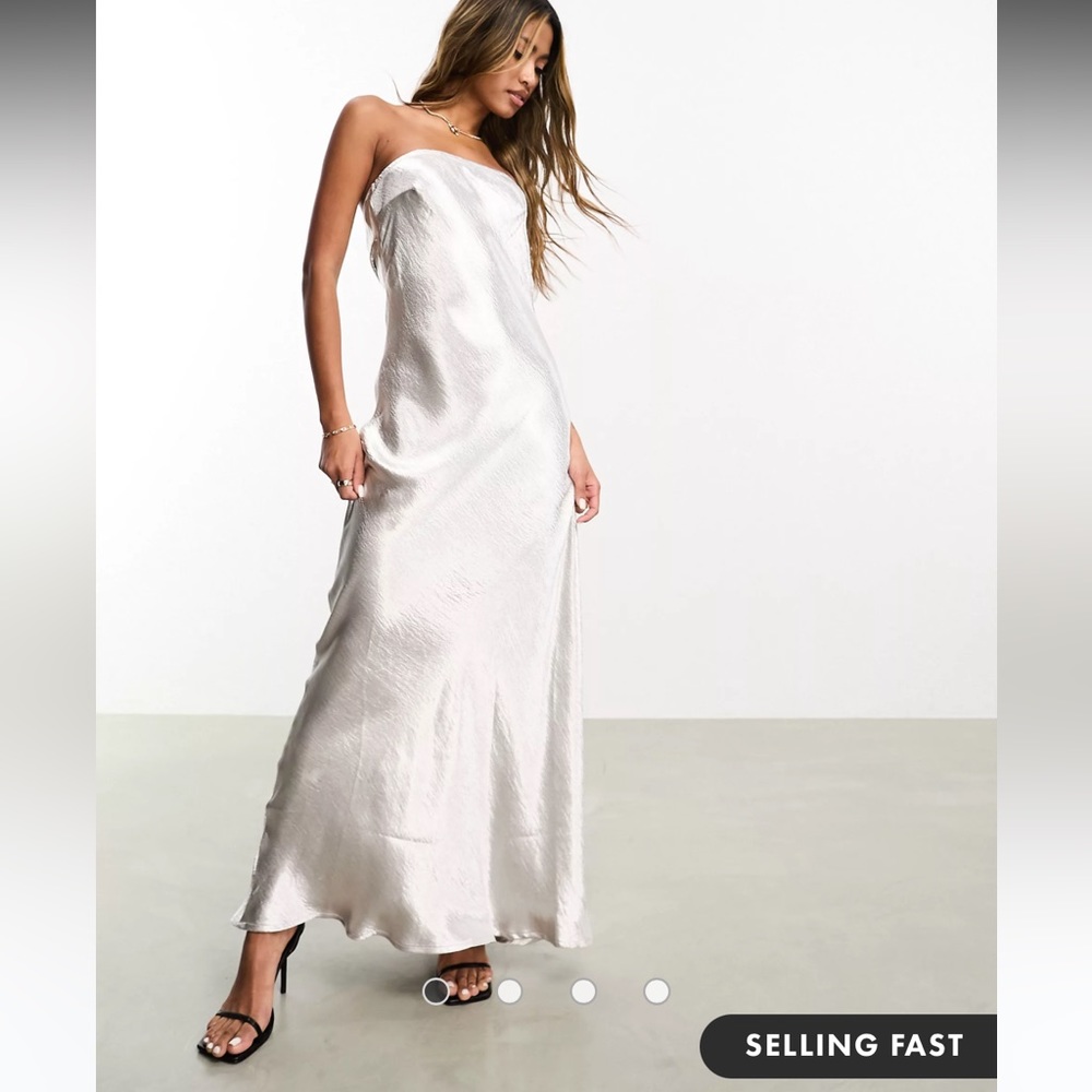 Aria Cove hammered satin bandeau open back maxi dress in silver